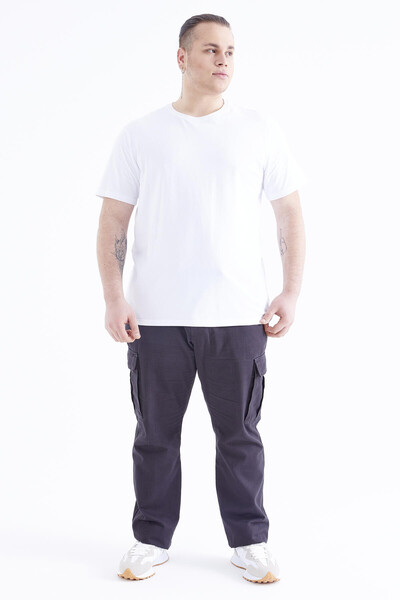 Tommylife Wholesale White Crew Neck Large Size Men's T-Shirt - 88072 - Thumbnail
