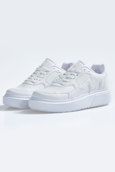 Tommylife Wholesale White High Platform Faux Leather Women's Sneakers - 89200 - Thumbnail