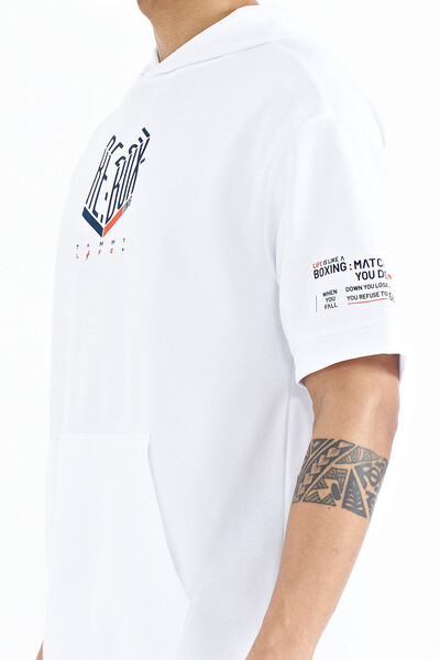 Tommylife Wholesale White Hooded Oversize Men's T-shirt - 88194 - Thumbnail