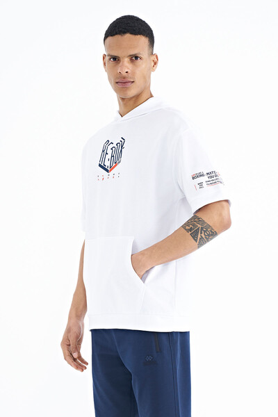 Tommylife Wholesale White Hooded Oversize Men's T-shirt - 88194 - Thumbnail