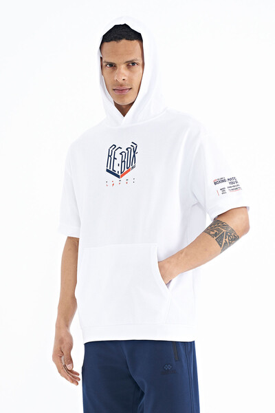 Tommylife Wholesale White Hooded Oversize Men's T-shirt - 88194 - Thumbnail