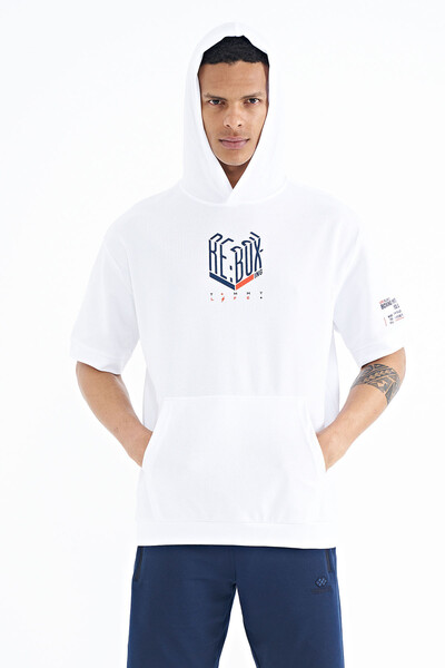 Tommylife Wholesale White Hooded Oversize Men's T-shirt - 88194 - Thumbnail