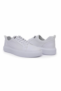 Tommylife Wholesale White Lace Up Faux Leather Men's Sneakers - 89055 - Thumbnail