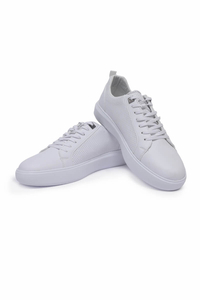 Tommylife Wholesale White Lace Up Faux Leather Men's Sneakers - 89055 - Thumbnail