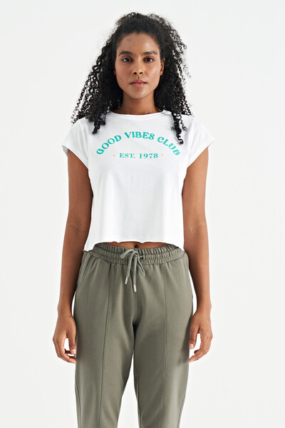 Tommylife Wholesale White Loose Fit O-Neck Women's Basic T-shirt - 02255 - Thumbnail