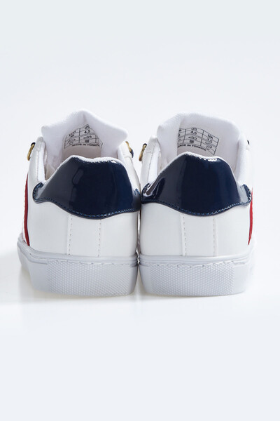 Tommylife Wholesale White - Navy Blue Lace Up Faux Leather Women's Sneakers - 89202 - Thumbnail