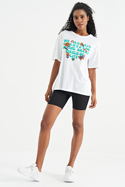 Tommylife Wholesale White O-Neck Oversize Women's T-Shirt - 02305 - Thumbnail