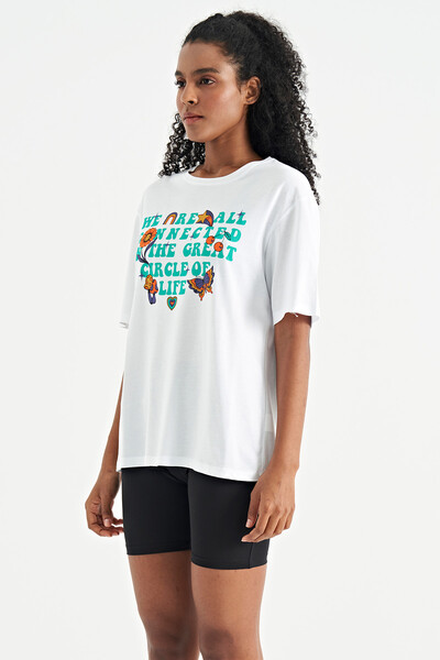 Tommylife Wholesale White O-Neck Oversize Women's T-Shirt - 02305 - Thumbnail