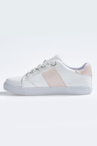 Tommylife Wholesale White - Pink Lace Up Faux Leather Women's Sneakers - 89202 - Thumbnail