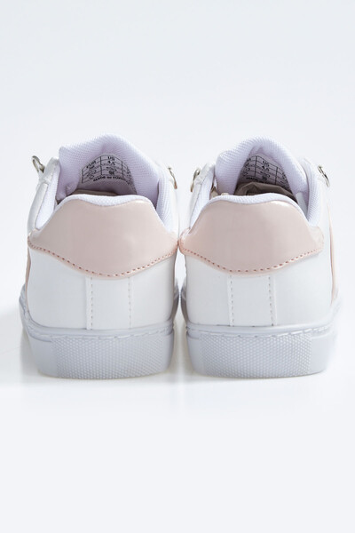 Tommylife Wholesale White - Pink Lace Up Faux Leather Women's Sneakers - 89202 - Thumbnail