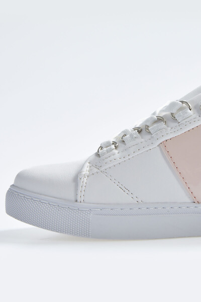 Tommylife Wholesale White - Pink Lace Up Faux Leather Women's Sneakers - 89202 - Thumbnail