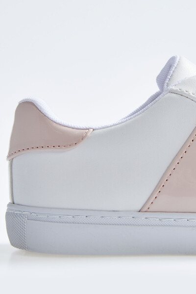 Tommylife Wholesale White - Pink Lace Up Faux Leather Women's Sneakers - 89202 - Thumbnail