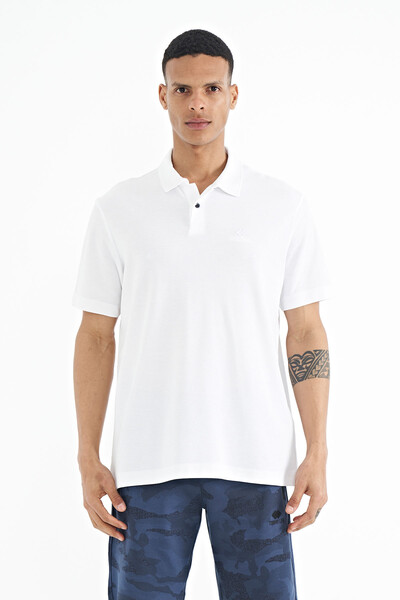 Tommylife Wholesale White Polo Neck Standard Fit Men's T-Shirt - 88237 - Thumbnail