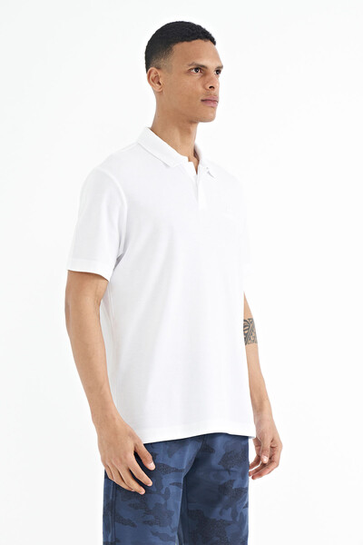 Tommylife Wholesale White Polo Neck Standard Fit Men's T-Shirt - 88237 - Thumbnail