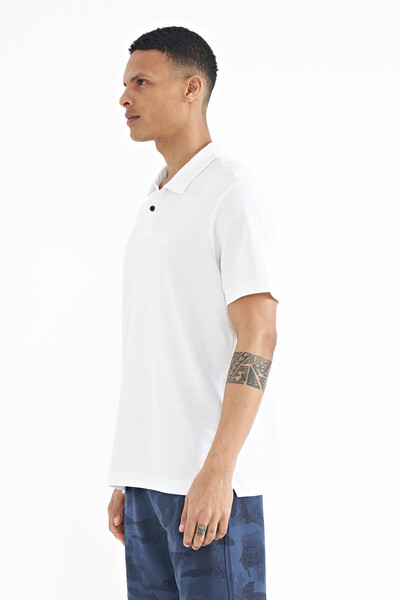 Tommylife Wholesale White Polo Neck Standard Fit Men's T-Shirt - 88237 - Thumbnail