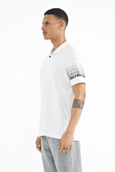 Tommylife Wholesale White Polo Neck Standard Fit Men's T-Shirt - 88240 - Thumbnail