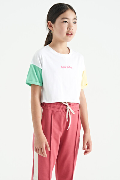 Tommylife Wholesale White Printed Round Neck Oversize Girls T-Shirt - 75130 - Thumbnail