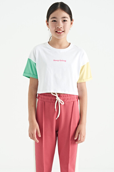 Tommylife Wholesale White Printed Round Neck Oversize Girls T-Shirt - 75130 - Thumbnail