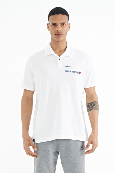 Tommylife Wholesale White Printed Standard Fit Polo Neck Men's T-Shirt - 88236 - Thumbnail