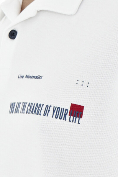 Tommylife Wholesale White Printed Standard Fit Polo Neck Men's T-Shirt - 88236 - Thumbnail