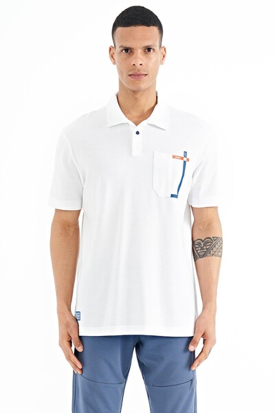 Tommylife Wholesale White Printed Standard Fit Polo Neck Men's T-Shirt - 88241 - Thumbnail