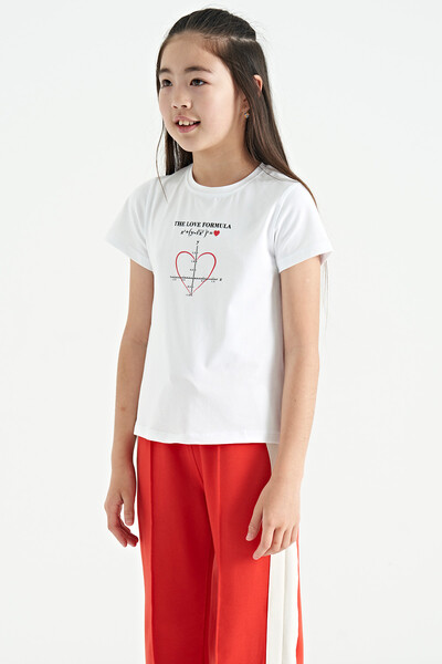 Tommylife Wholesale White Round Neck Comfy Girls T-Shirt - 75129 - Thumbnail