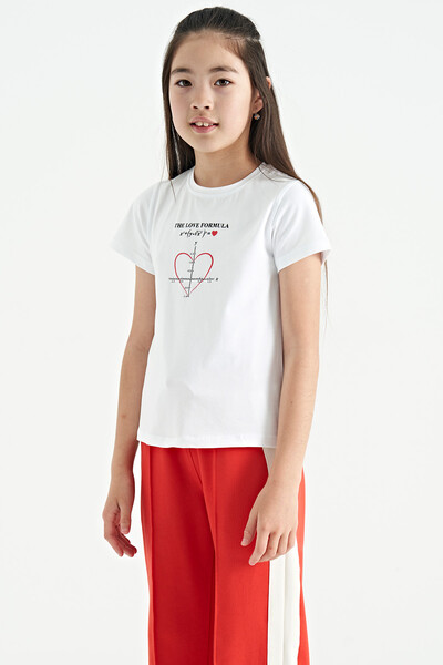 Tommylife Wholesale White Round Neck Comfy Girls T-Shirt - 75129 - Thumbnail