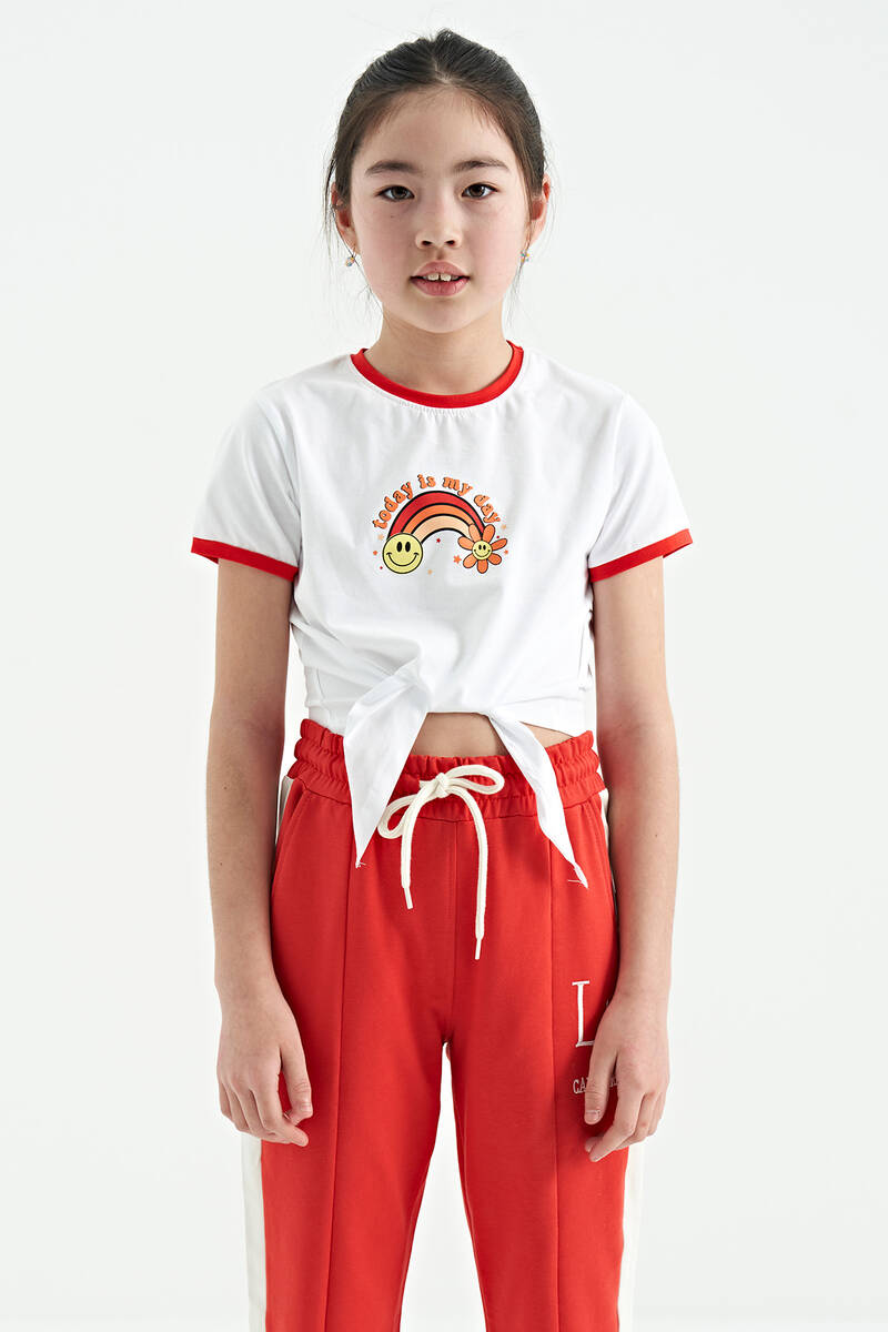 TOMMYLIFE - Tommylife Wholesale White Round Neck Girls T-Shirt - 75113