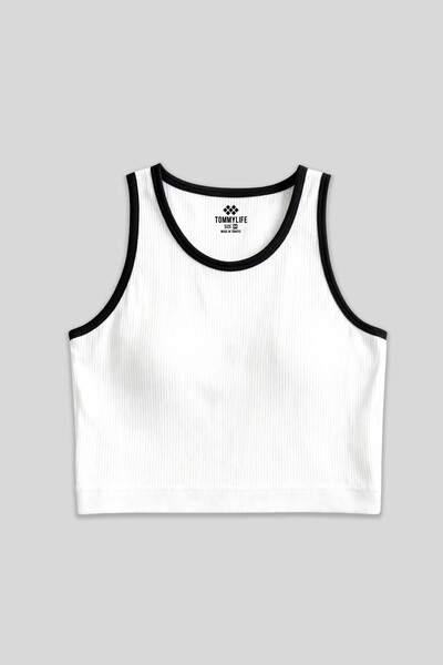 TOMMYLIFE - Tommylife Wholesale White Sleeveless Skinny Fit U Collar Women's Crop Top - 97162