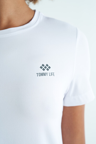 Tommylife Wholesale White Slit Crew Neck Standard Fit Women's T-Shirt - 97267 - Thumbnail