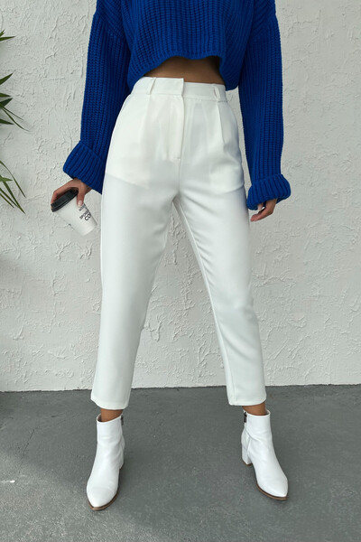 Tommylife Wholesale White Standard Fit Women's Trousers - 02047 - Thumbnail