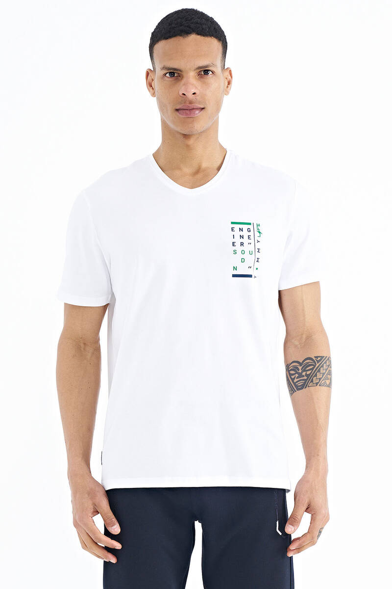 TOMMYLIFE - Tommylife Wholesale White V Collar Standard Fit Men's T-Shirt - 88186
