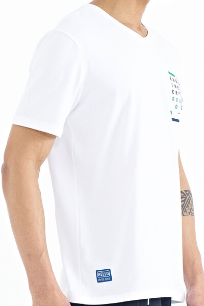 Tommylife Wholesale White V Collar Standard Fit Men's T-Shirt - 88186 - Thumbnail