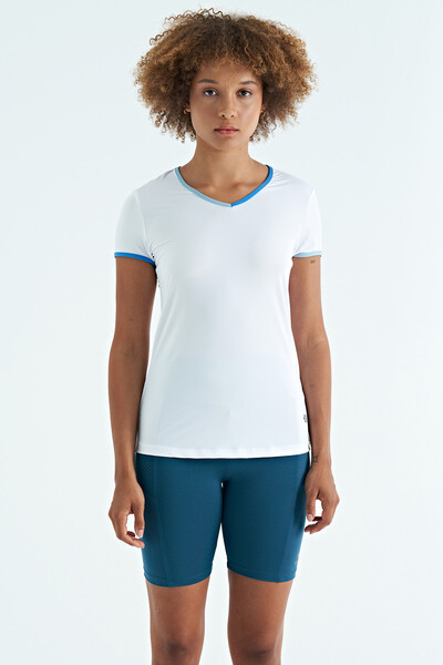 Tommylife Wholesale White V Collar Standard Fit Women's Spor T-Shirt - 97268 - Thumbnail