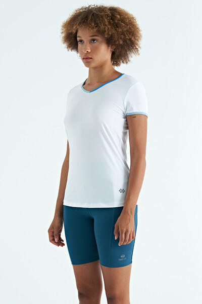 Tommylife Wholesale White V Collar Standard Fit Women's Spor T-Shirt - 97268 - Thumbnail