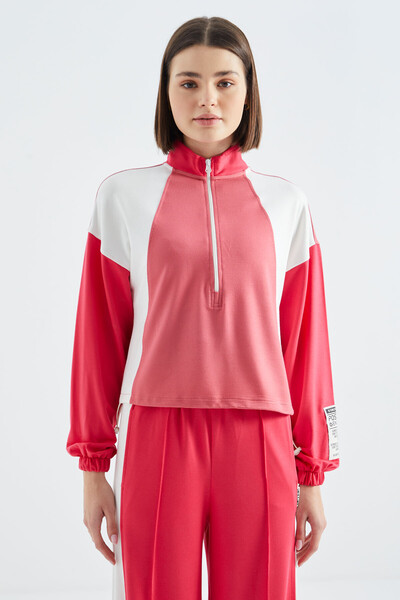 Tommylife Wholesale Wild Rose Half-Zip Stand Collar Women's Sweatshirt - 02380 - Thumbnail