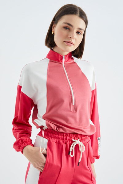 Tommylife Wholesale Wild Rose Half-Zip Stand Collar Women's Sweatshirt - 02380 - Thumbnail