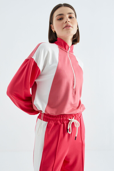 Tommylife Wholesale Wild Rose Half-Zip Stand Collar Women's Sweatshirt - 02380 - Thumbnail