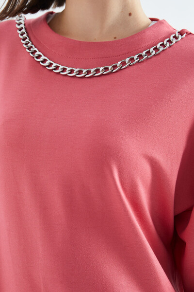 Tommylife Wholesale Wild Rose O Neck Necklace Oversize Women's Sweatshirt - 02382 - Thumbnail