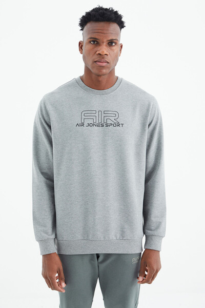 Tommylife Wholesale Willy Crew Neck Standard Fit Men's Sweatshirt 88307 Gray Melange - Thumbnail