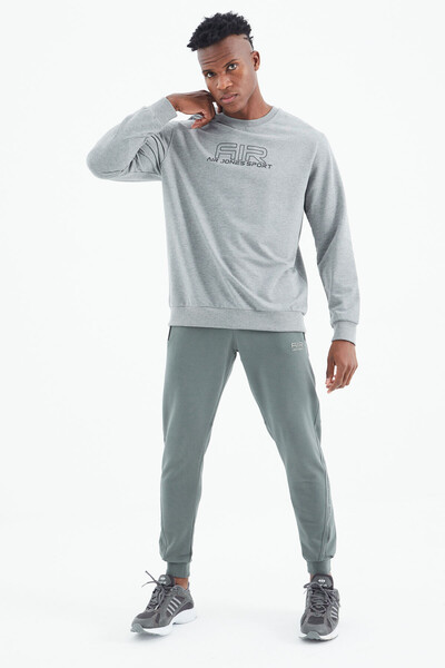 Tommylife Wholesale Willy Crew Neck Standard Fit Men's Sweatshirt 88307 Gray Melange - Thumbnail