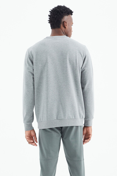 Tommylife Wholesale Willy Crew Neck Standard Fit Men's Sweatshirt 88307 Gray Melange - Thumbnail