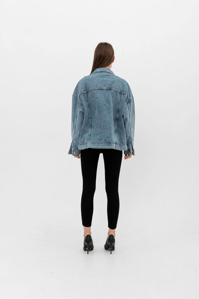 Tommylife Wholesale Women's Denim Jacket 02067 Blue - Thumbnail