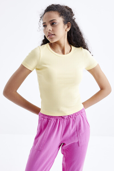 Tommylife Wholesale Yellow Basic Crew Neck Women's T-Shirt - 97202 - Thumbnail