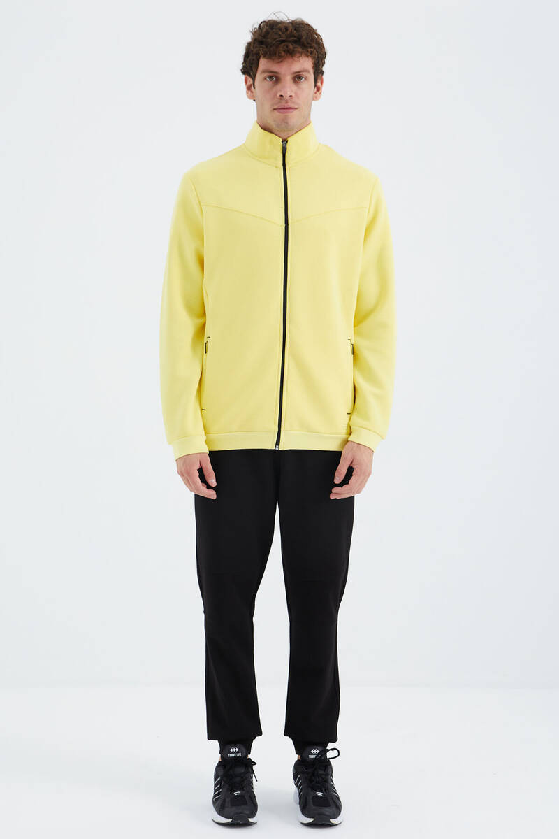 TOMMYLIFE - Tommylife Wholesale Yellow - Black Stand Collar Comfy Men's Tracksuit Set - 85220