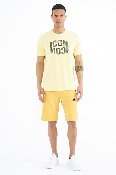 Tommylife Wholesale Yellow Crew Neck Standard Fit Men's T-Shirt - 88174 - Thumbnail