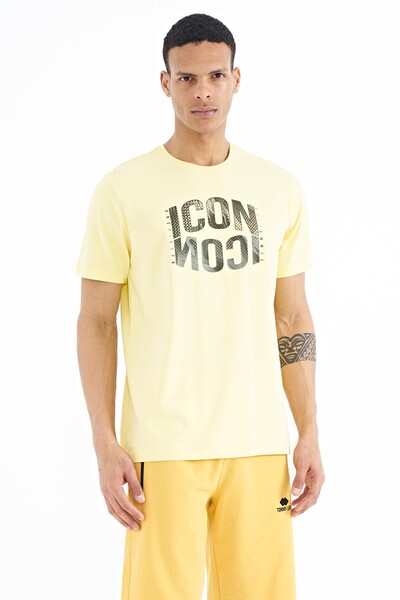 Tommylife Wholesale Yellow Crew Neck Standard Fit Men's T-Shirt - 88174 - Thumbnail