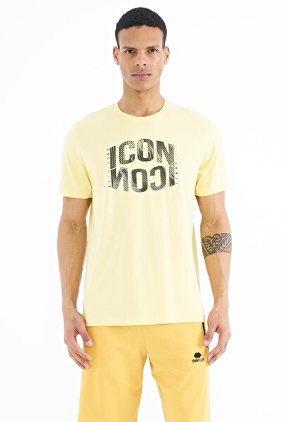 Tommylife Wholesale Yellow Crew Neck Standard Fit Men's T-Shirt - 88174 - Thumbnail