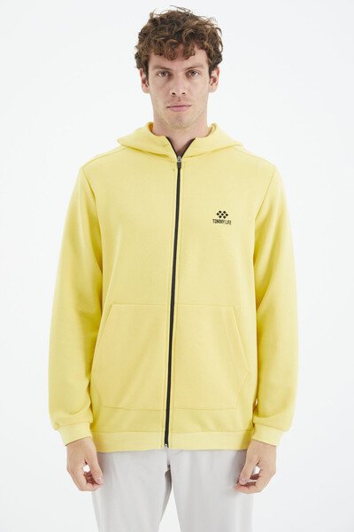 Tommylife Wholesale Yellow Hooded Zippered Relaxed Fit Men's Sweatshirt - 88275 - Thumbnail