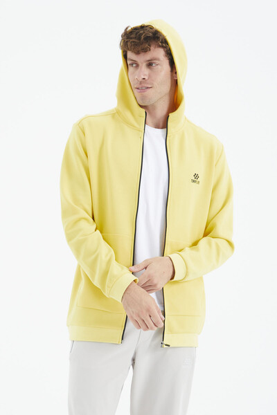 Tommylife Wholesale Yellow Hooded Zippered Relaxed Fit Men's Sweatshirt - 88275 - Thumbnail
